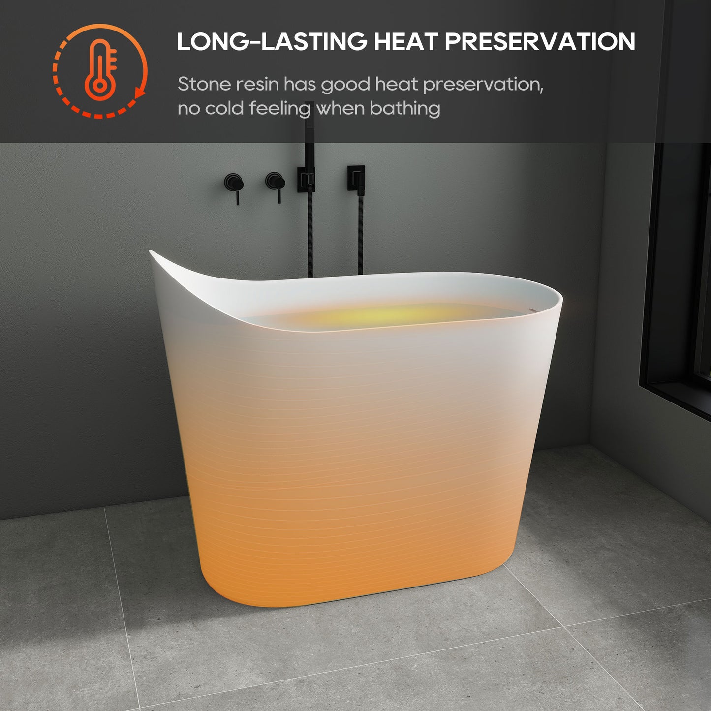 SJ-STARJANE 43''Artificial stone freestanding bathtub with seat (matte white)