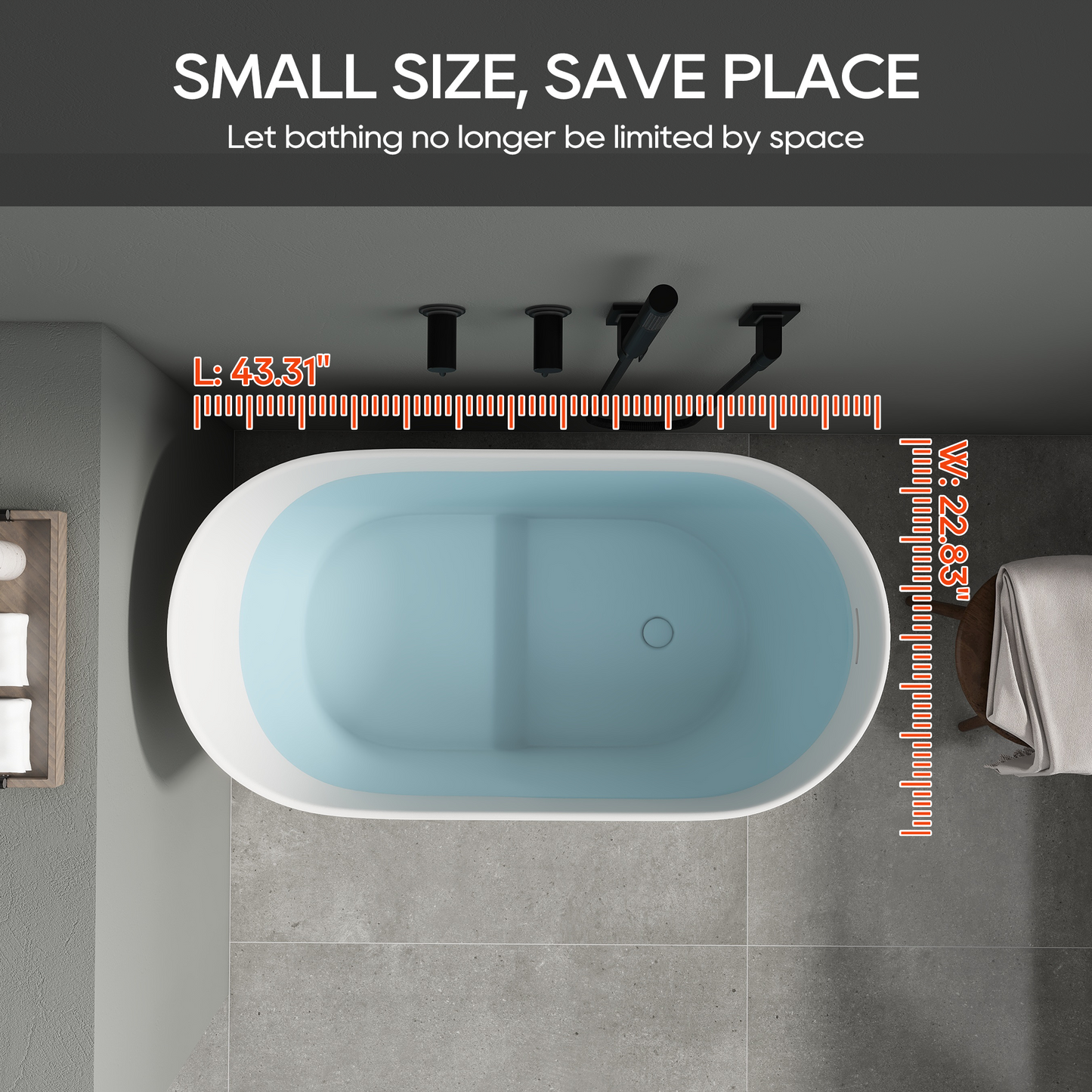 SJ-STARJANE 43''Artificial stone freestanding bathtub with seat (matte white)