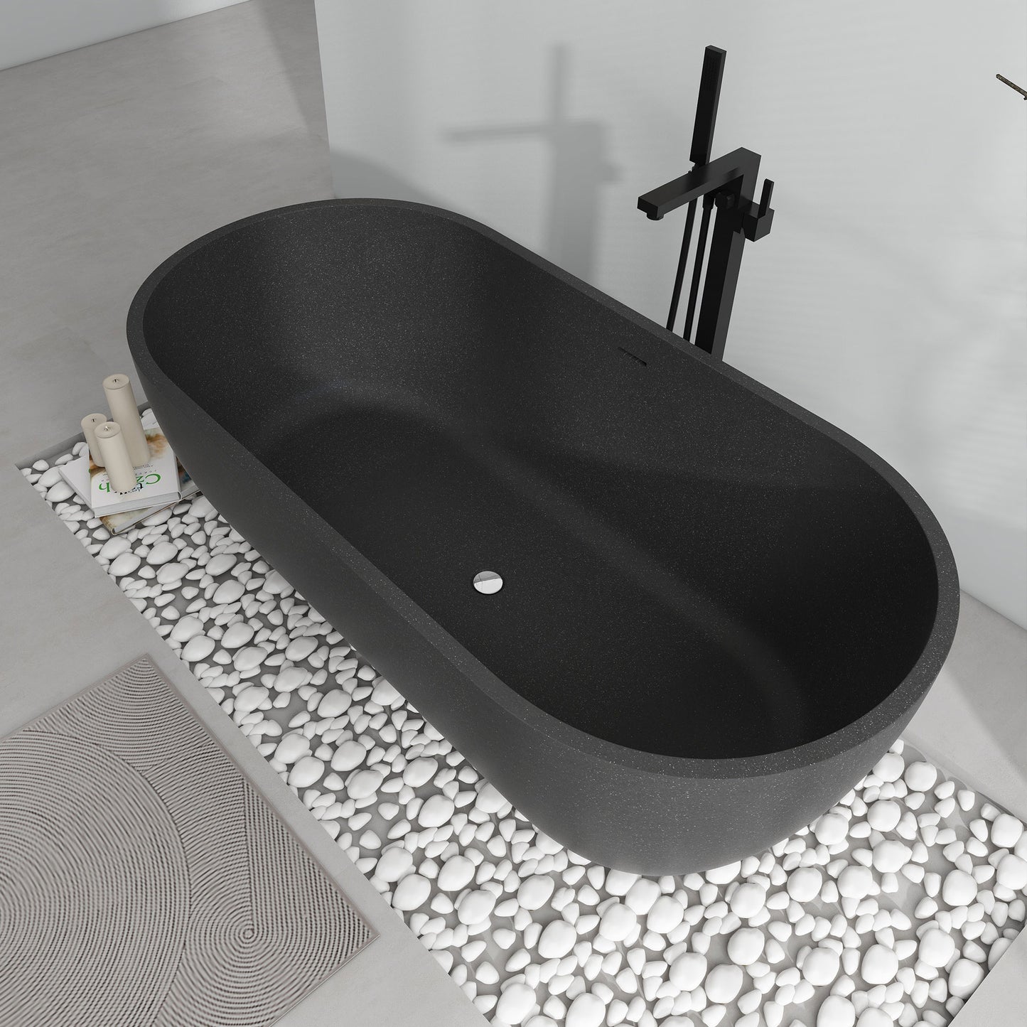 SJ-STARJANE 63'' x 31'' Concrete Freestanding Solid Surface Soaking Stone Bathtub Terrazzo