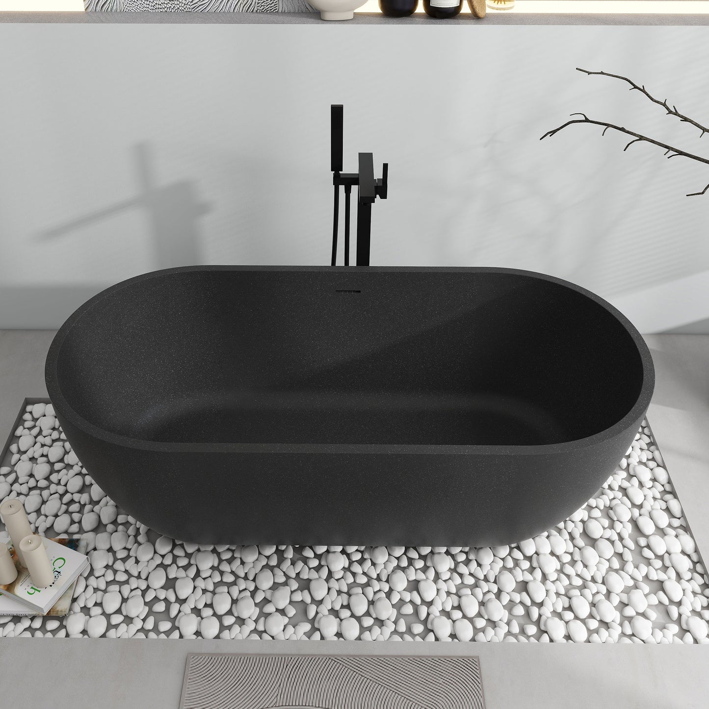 SJ-STARJANE 63'' x 31'' Concrete Freestanding Solid Surface Soaking Stone Bathtub Terrazzo