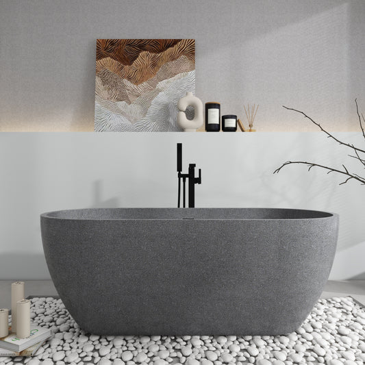 SJ-STARJANE 63'' x 31'' Concrete Freestanding Solid Surface Soaking Stone Bathtub Terrazzo