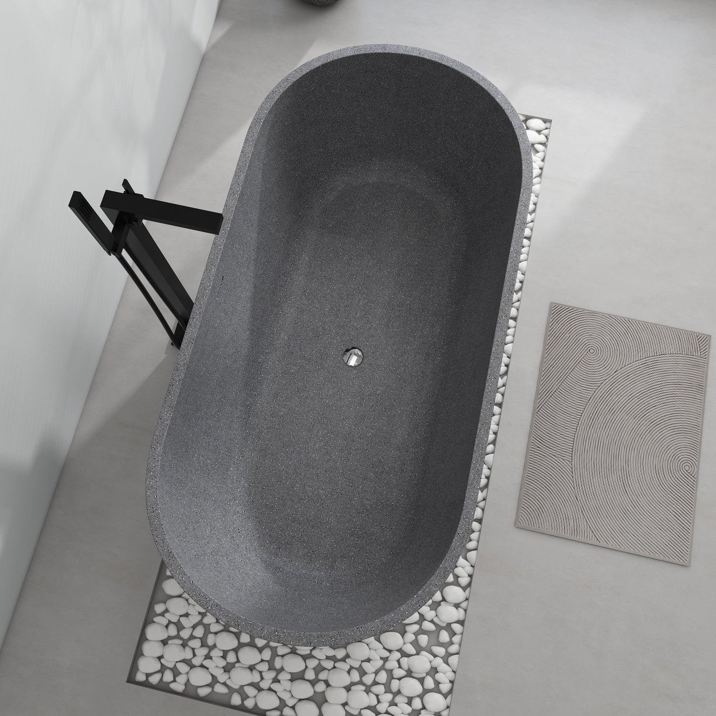 SJ-STARJANE 63'' x 31'' Concrete Freestanding Solid Surface Soaking Stone Bathtub Terrazzo