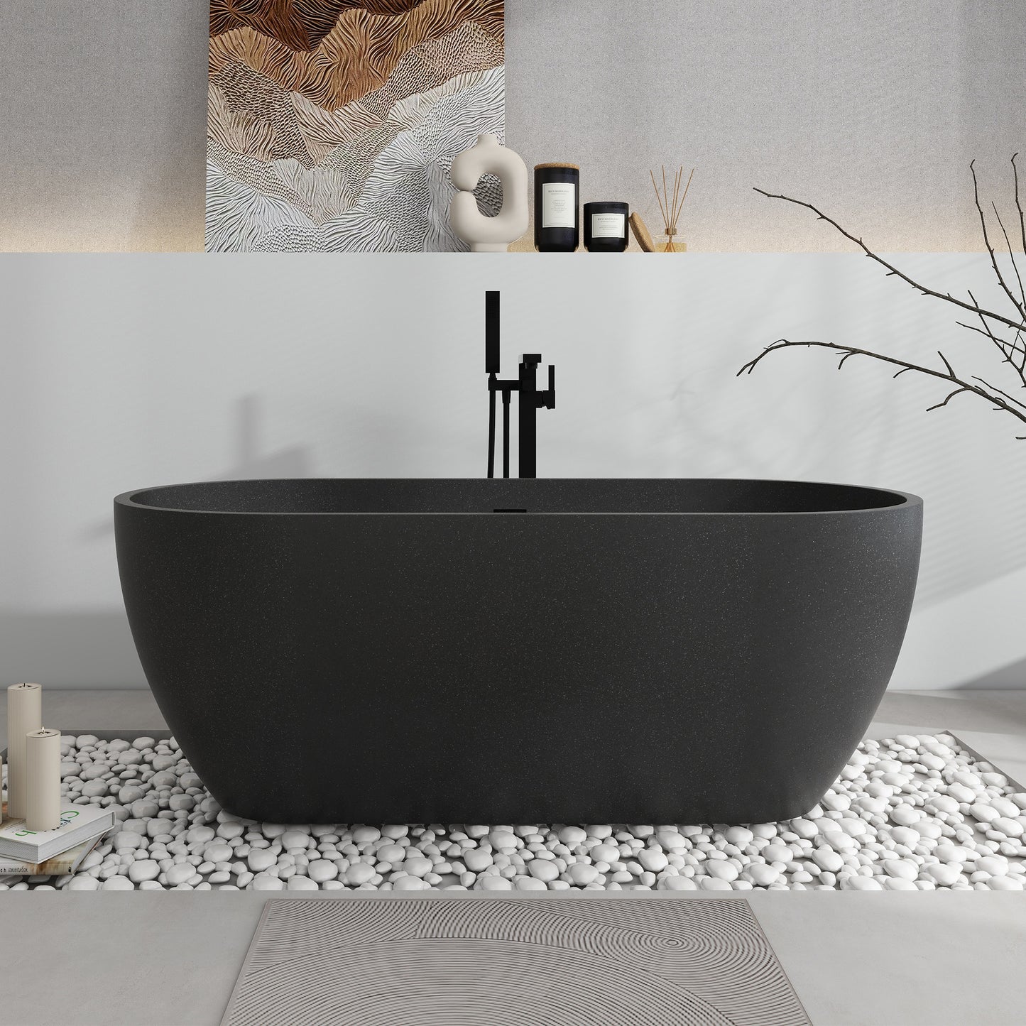 SJ-STARJANE 63'' x 31'' Concrete Freestanding Solid Surface Soaking Stone Bathtub Terrazzo
