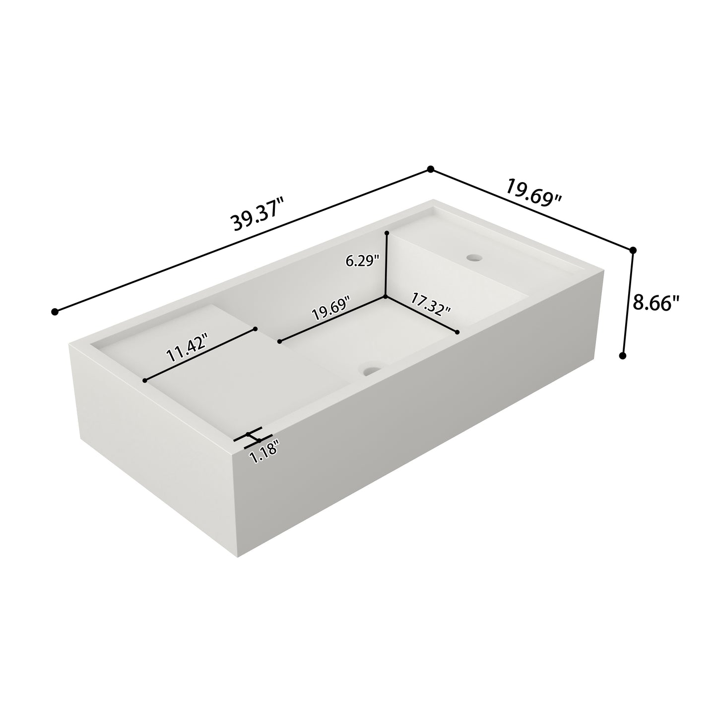 SJ-STARJANE 39''Solid Surface Wall Mount Bathroom Vessel Sink with Faucet Hole in Right