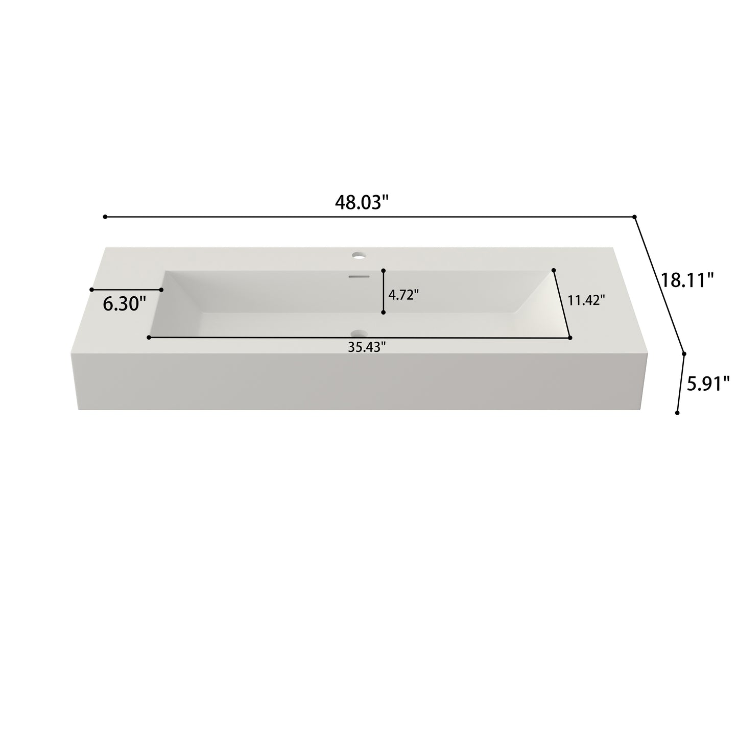 SJ-STARJANE 48 x 18 in. Solid Surface Wall Mount or Countertop Bathroom Vessel Sink with Single Faucet Holes in Matte White
