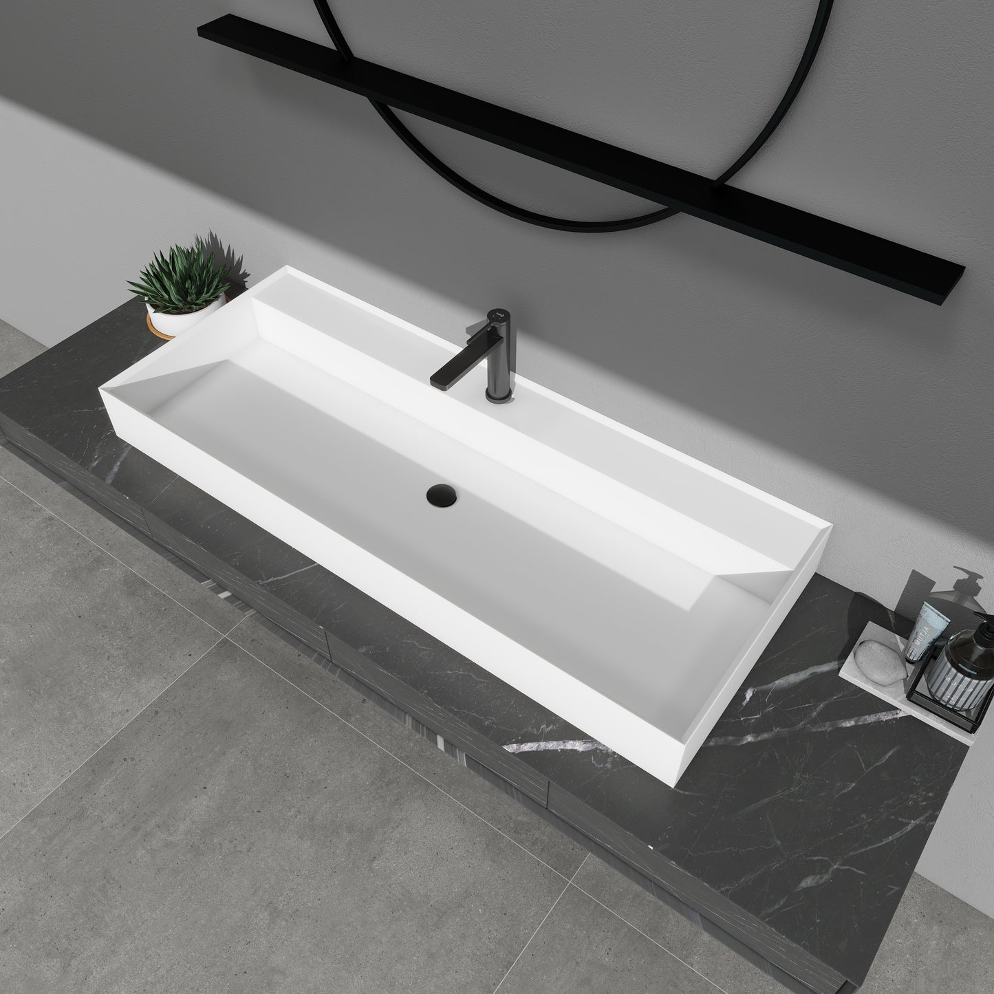 SJ-STARJANE 47''Rectangular Bathroom Sink Matte White Solid Surface Basin