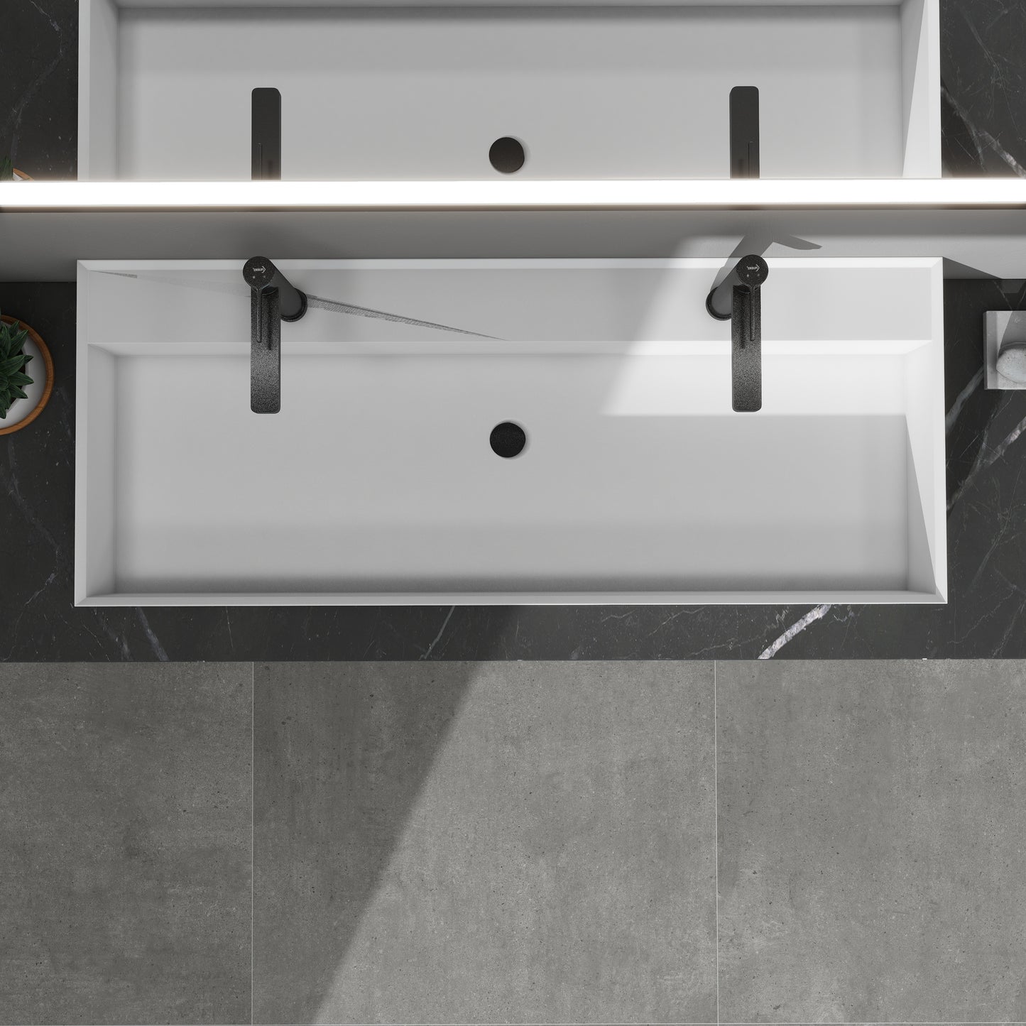SJ-STARJANE 47''Wall Mount Bathroom Sink Solid Surface Sink with Double Faucet Hole