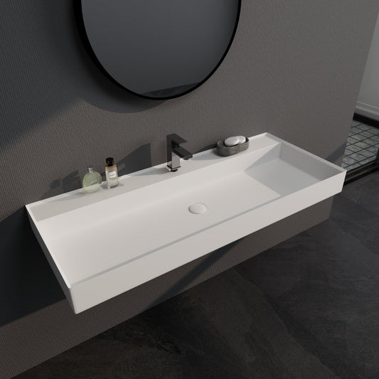 SJ-STARJANE 47''Rectangular Bathroom Sink Matte White Solid Surface Basin