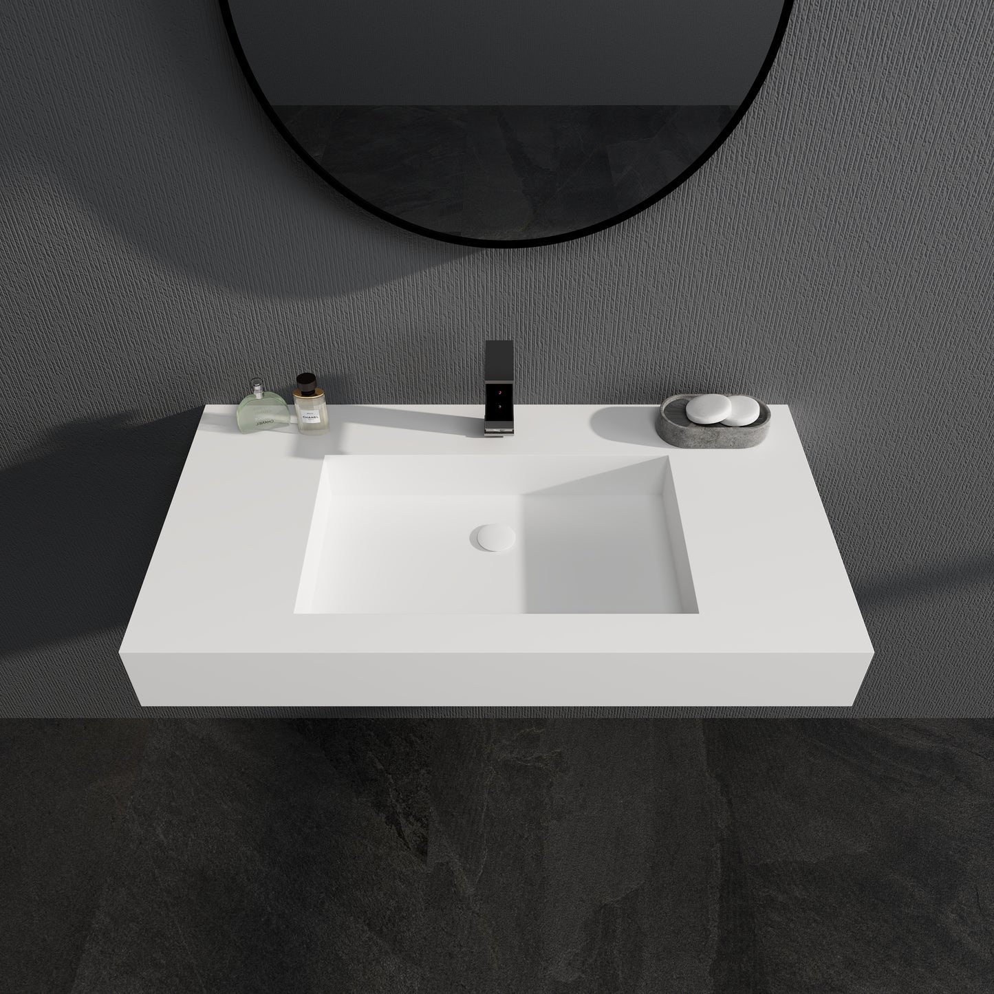 SJ-STARJANE 35''Solid Surface Wall Mount Bathroom Vessel Sink in Matte White