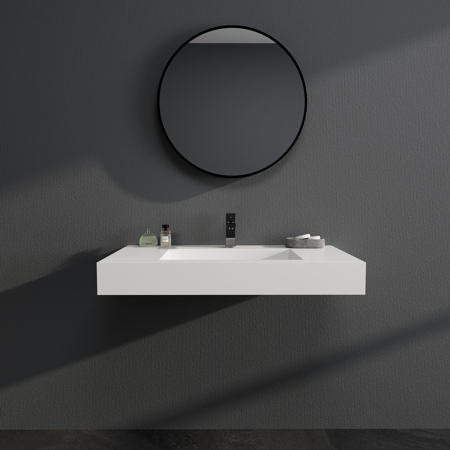 SJ-STARJANE 35''Solid Surface Wall Mount Bathroom Vessel Sink in Matte White