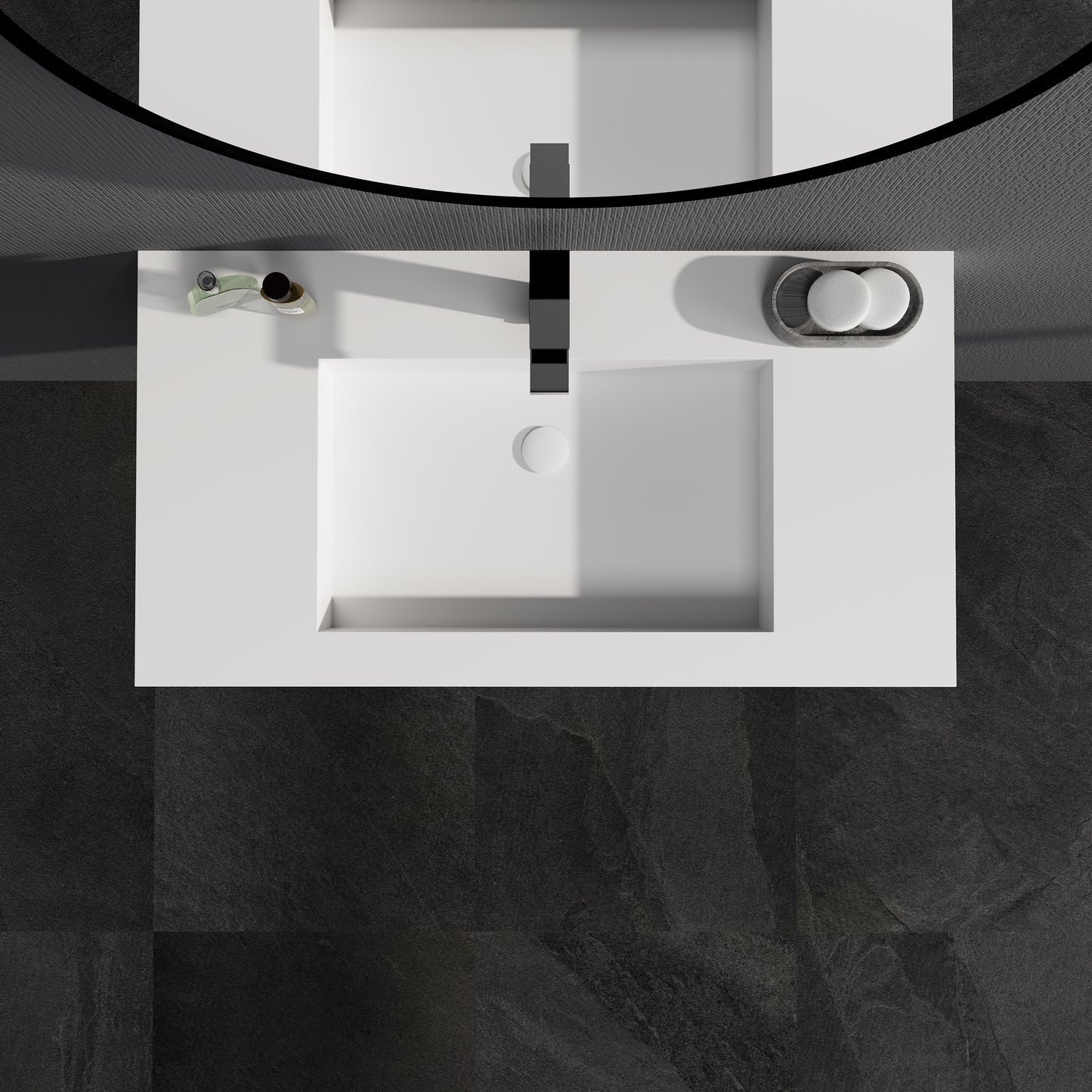 SJ-STARJANE 35''Solid Surface Wall Mount Bathroom Vessel Sink in Matte White
