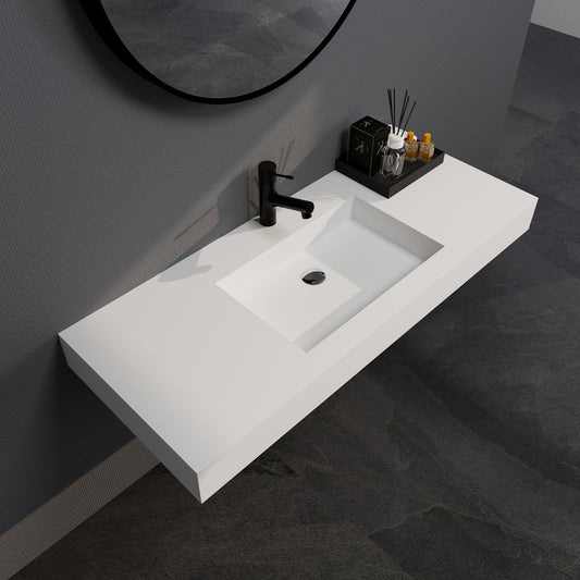 SJ-STARJANE 47''Wall Mount Bathroom Sink Solid Surface Basin with Faucet Hole
