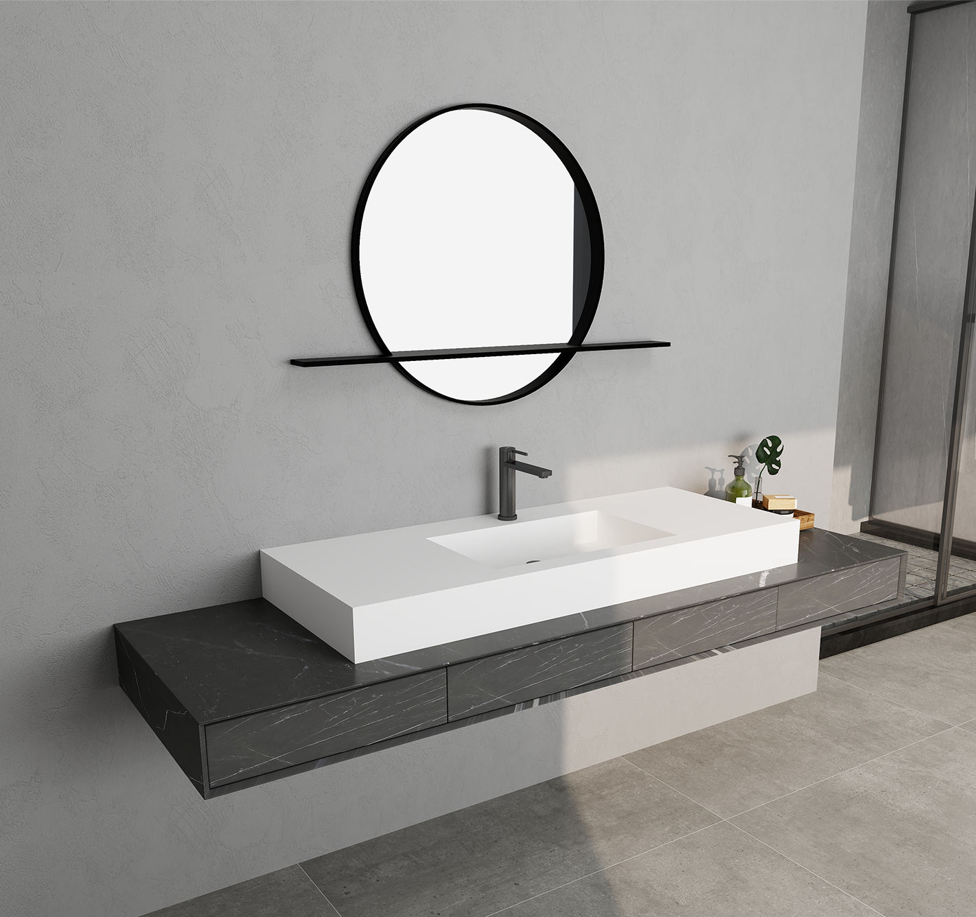 SJ-STARJANE 47''Wall Mount Bathroom Sink Solid Surface Basin with Faucet Hole