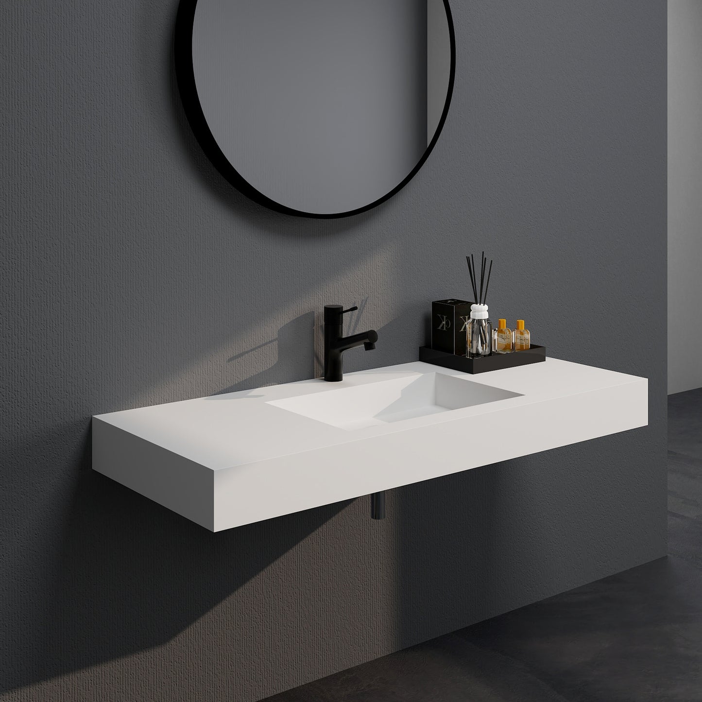 SJ-STARJANE 47''Wall Mount Bathroom Sink Solid Surface Basin with Faucet Hole