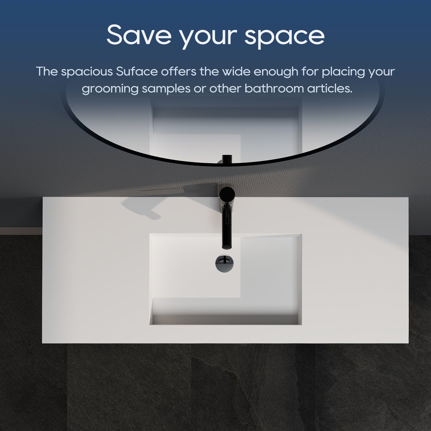 SJ-STARJANE 47''Wall Mount Bathroom Sink Solid Surface Basin with Faucet Hole
