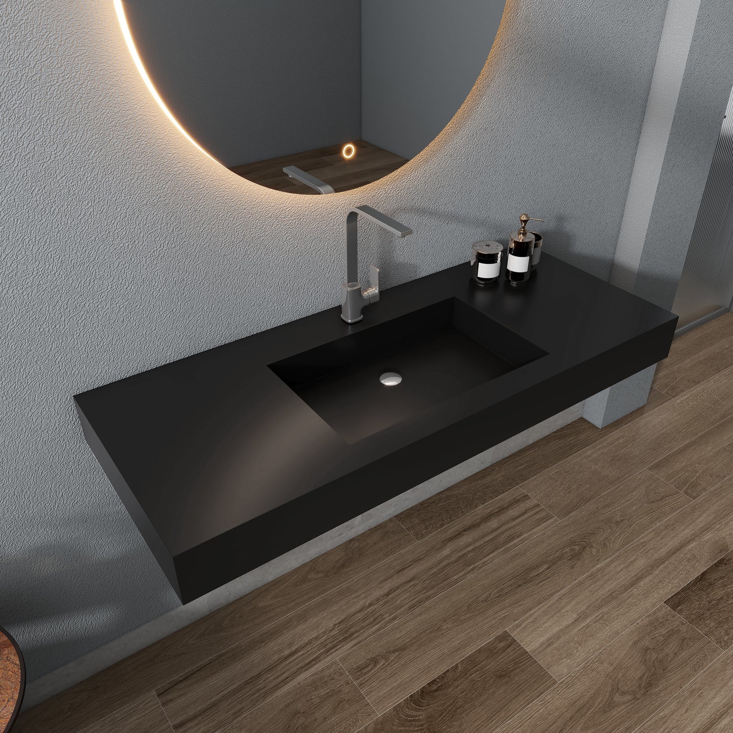 SJ-STARJANE Wall Mount Bathroom Sinks Solid Surface Sinks Single Faucet Hole