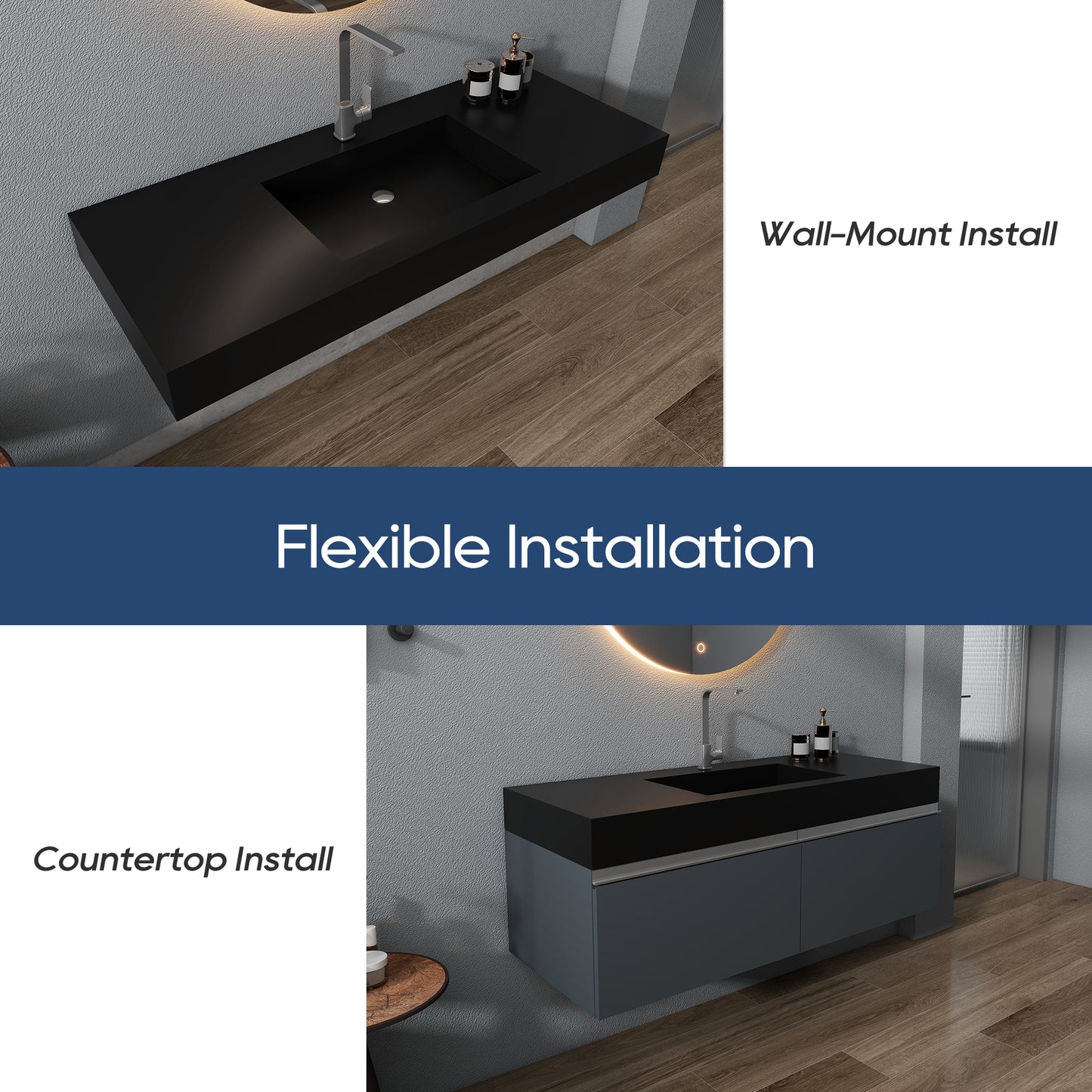SJ-STARJANE Wall Mount Bathroom Sinks Solid Surface Sinks Single Faucet Hole