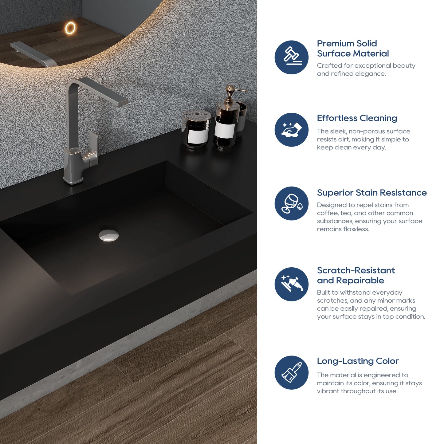 SJ-STARJANE Wall Mount Bathroom Sinks Solid Surface Sinks Single Faucet Hole
