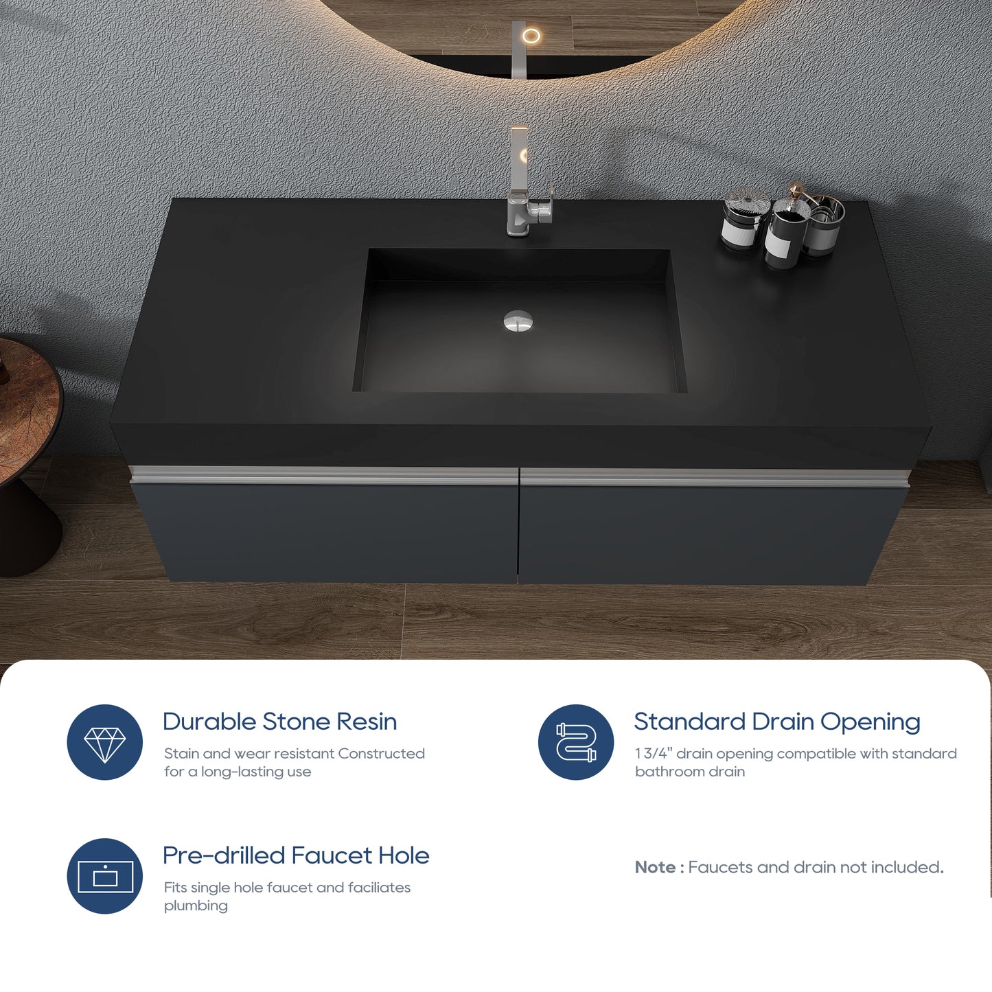 SJ-STARJANE Wall Mount Bathroom Sinks Solid Surface Sinks Single Faucet Hole