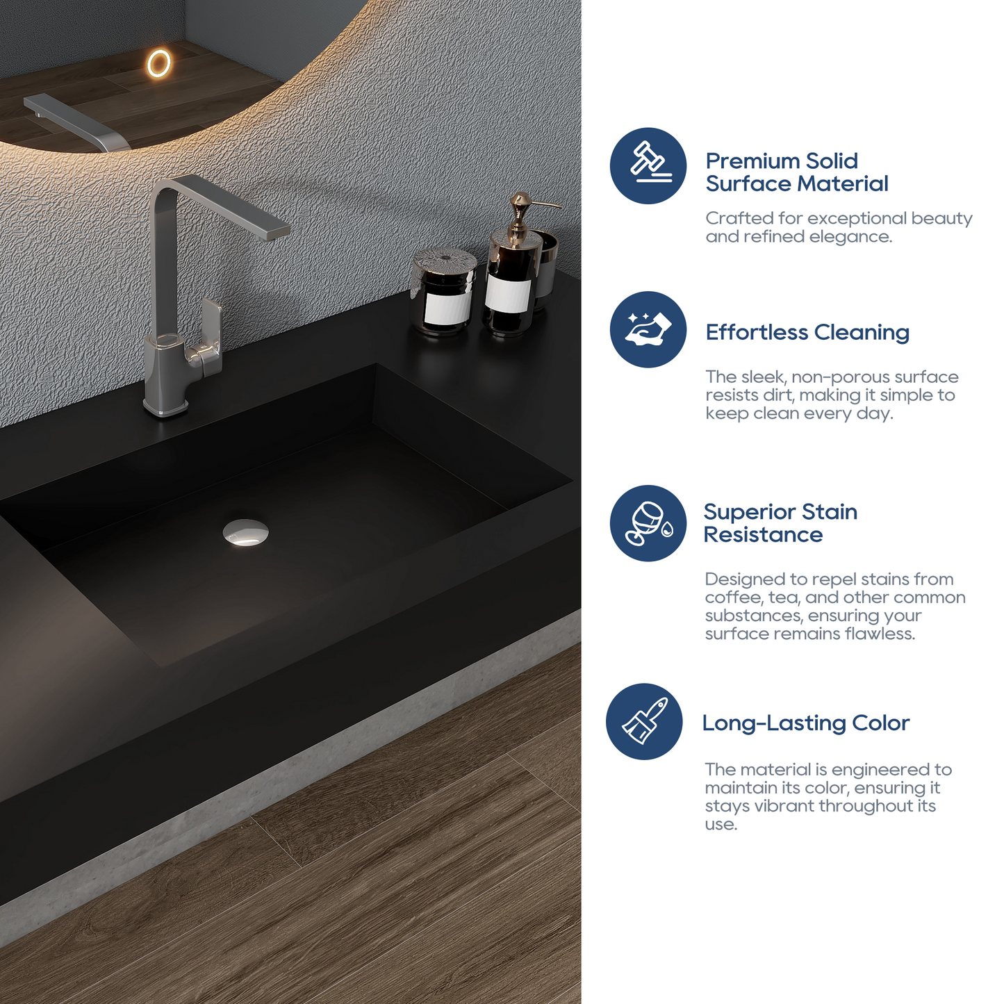 SJ-STARJANE Wall Mount Bathroom Sinks Solid Surface Sinks Single Faucet Hole