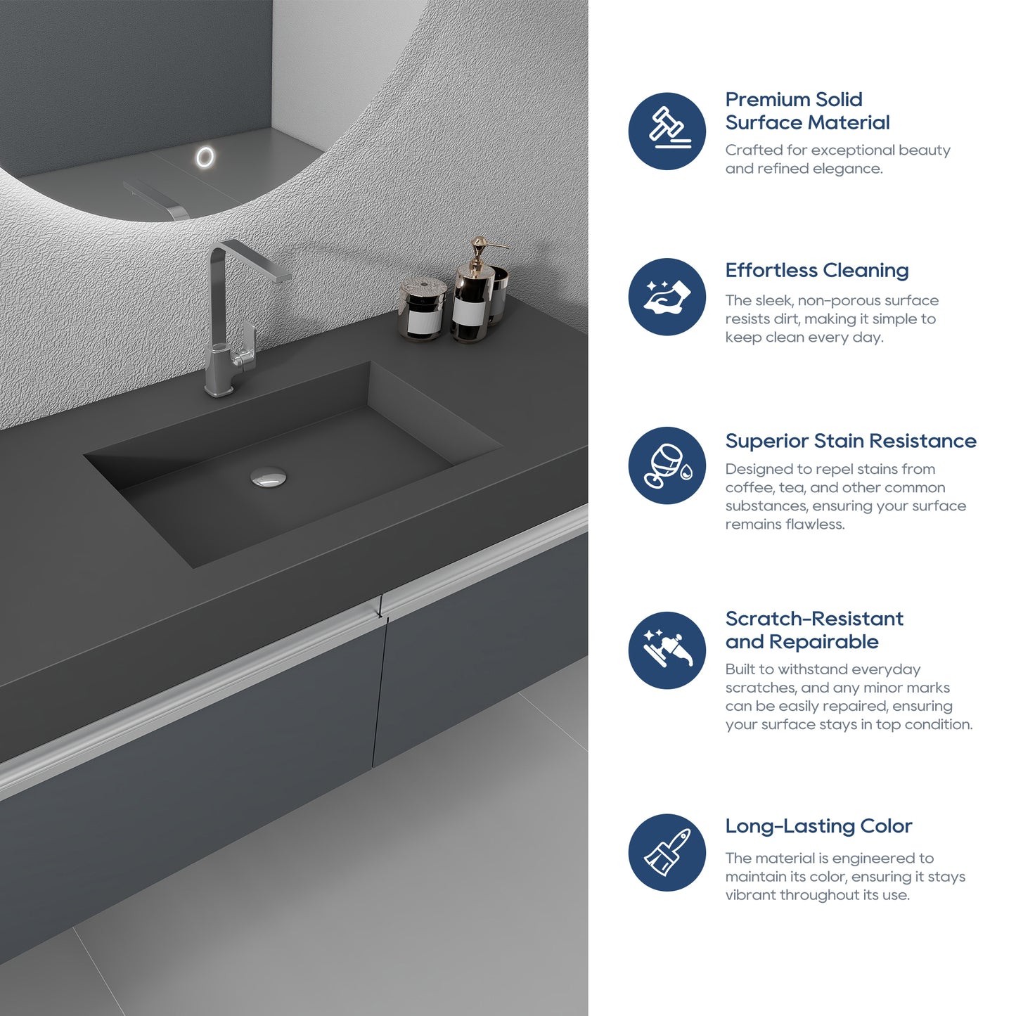 SJ-STARJANE 47''Wall Mount Bathroom Sink Solid Surface Basin with Faucet Hole
