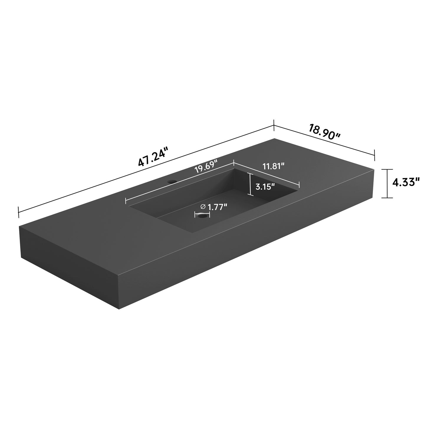 SJ-STARJANE 47''Wall Mount Bathroom Sink Solid Surface Basin with Faucet Hole