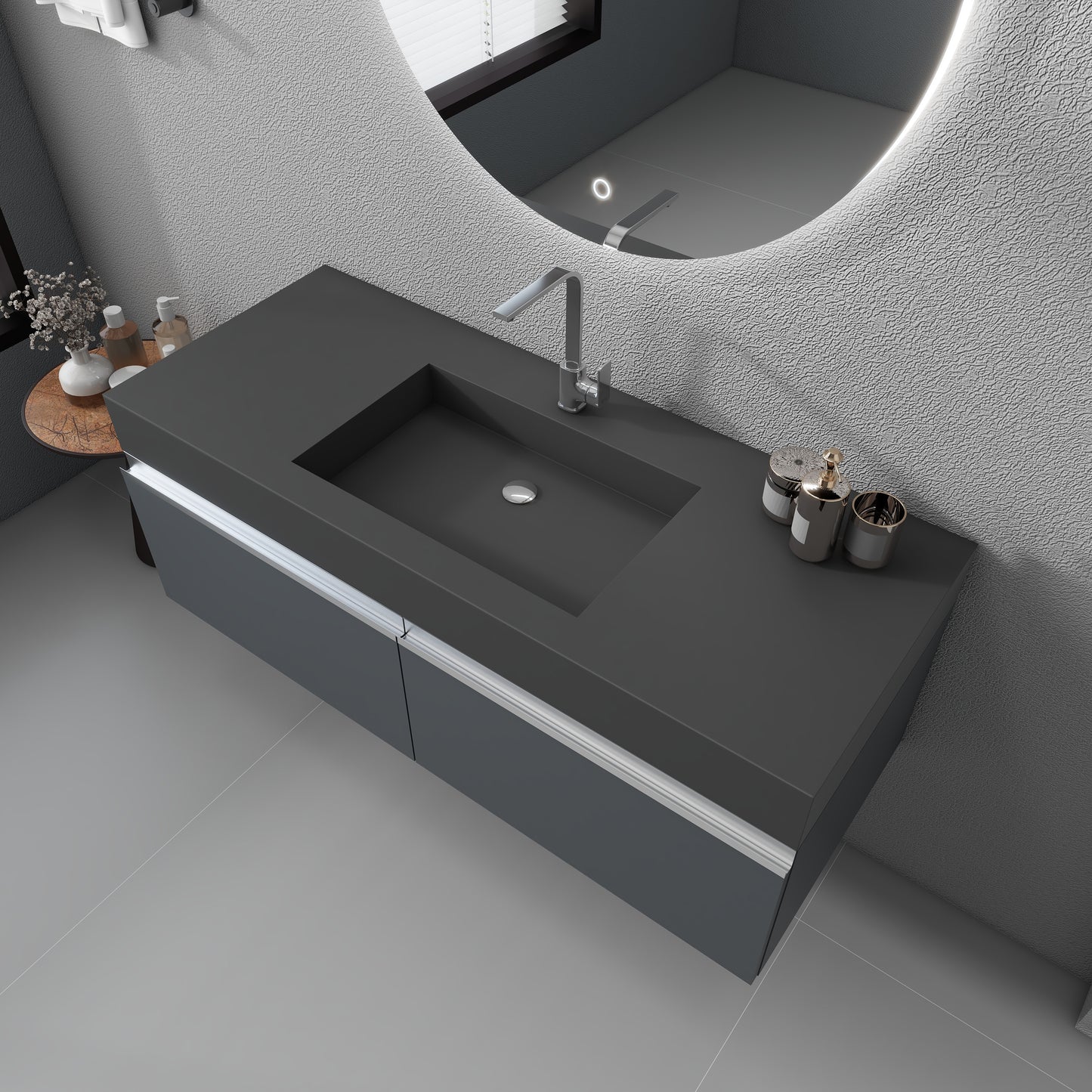 SJ-STARJANE 47''Wall Mount Bathroom Sink Solid Surface Basin with Faucet Hole