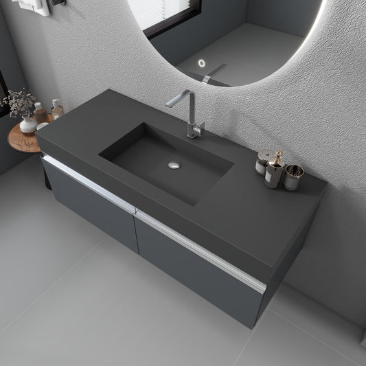 SJ-STARJANE 47''Wall Mount Bathroom Sink Solid Surface Basin with Faucet Hole