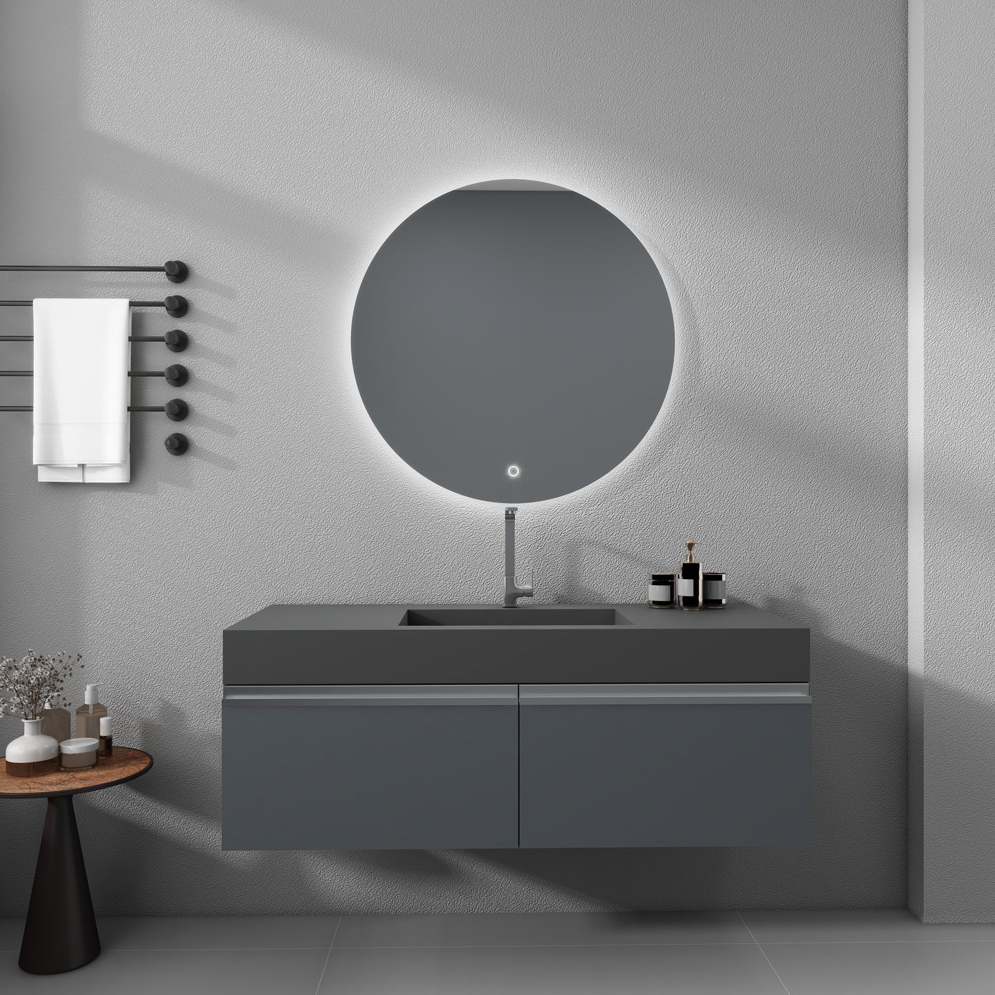 SJ-STARJANE 47''Wall Mount Bathroom Sink Solid Surface Basin with Faucet Hole