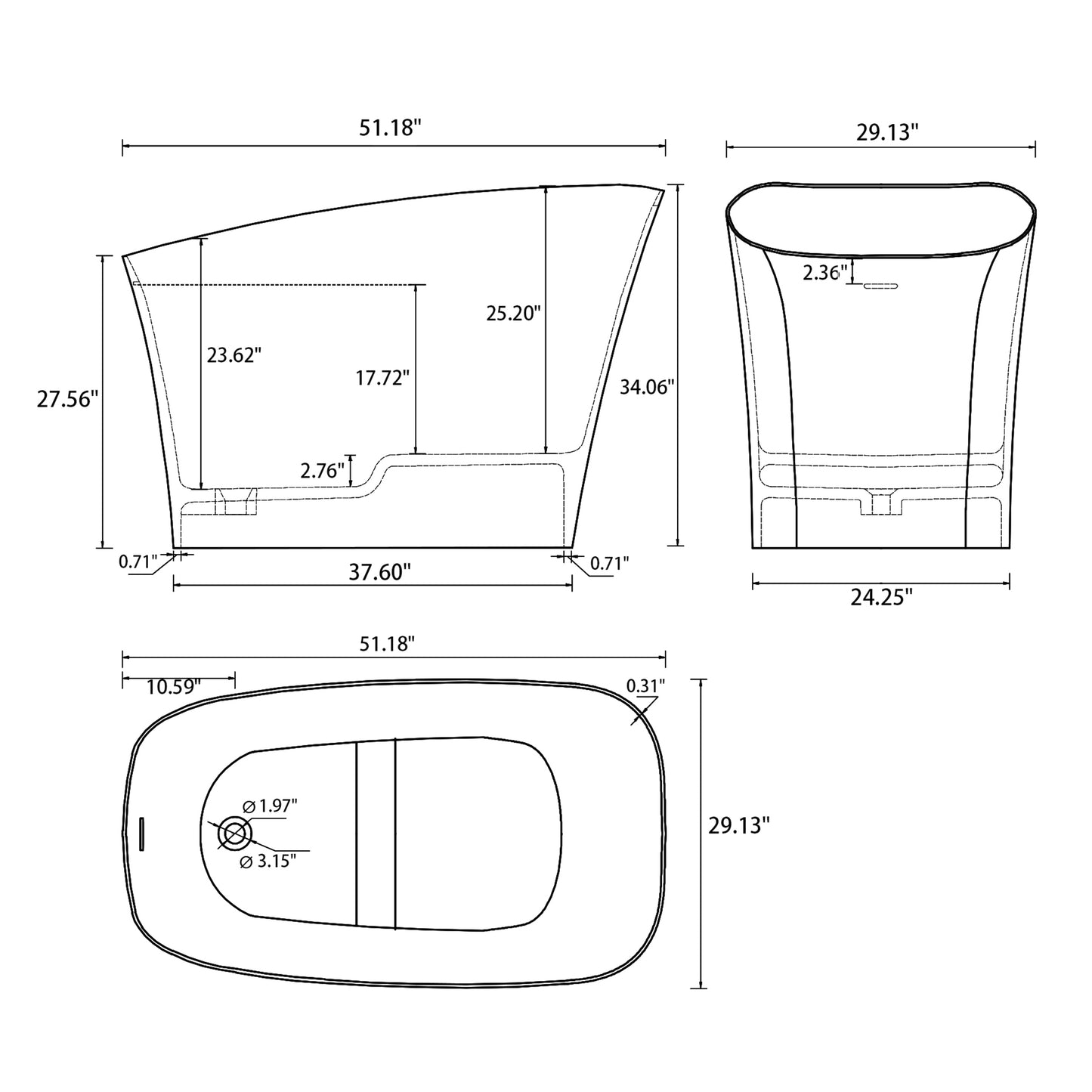 SJ-STARJANE 51" Japanese Soaking Tub Freestanding ECO-Friendly